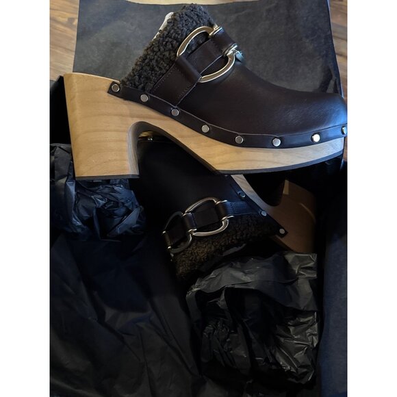 MAJE Leather Dora Clog Heels Women's Size 38 New in Box - Picture 3 of 9